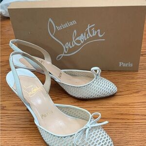 Christian Louboutin White Mesh Slingback Bow Pumps